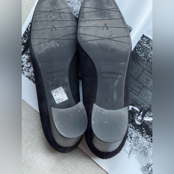 Aquatalia Jill Water Resistant Suede Square Toe Loafer Pumps In Black Size 10 - Picture 9 of 16